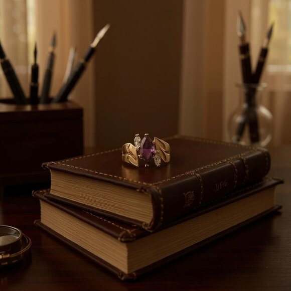 Vintage Marquise Amythest Gold Plated Ring - Picture 2 of 6